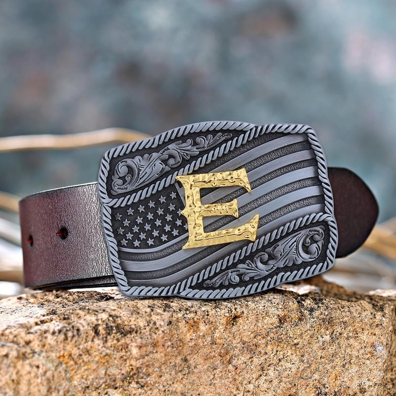 Fibbadet Store Western Cowboy Initial Letters A-Z American Flag Belt Buckle for Men Fathers Day Boyfriend Husband - Image 2